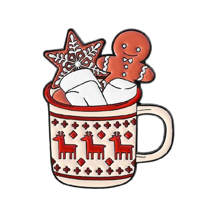 Праздничная эмалевая брошь в виде пряничного снеговика и лося, рождественский дизайн чашки, сплав, булавка, украшение на грудь, подарок для друга