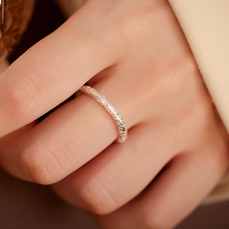 Кольцо Under the Banyan Tree S999 Silver Sakura Relief Retro Ring - Мужское и женское кольцо на указательный палец из цельного серебра