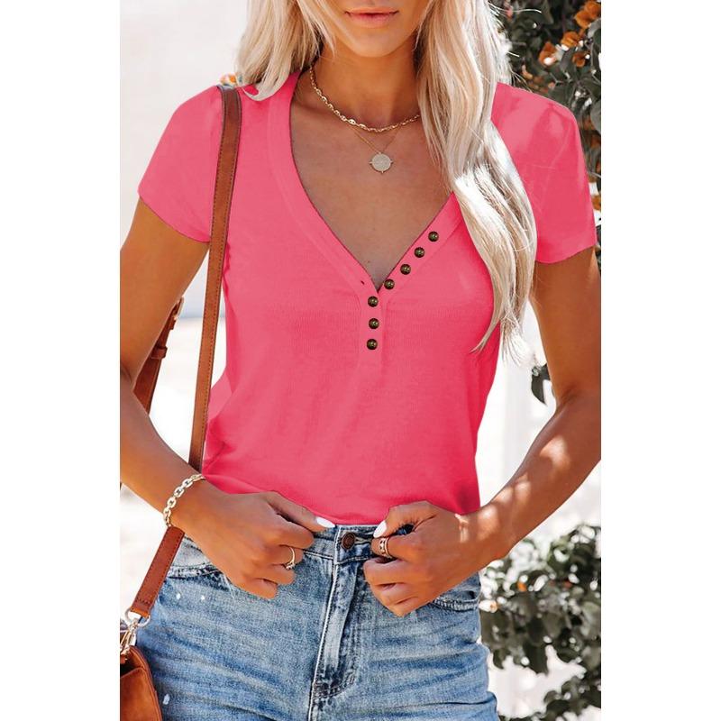 Spring Summer Women's T-shirt, Sexy V-neck Tops, Women's Short Sleeve T-shirt
