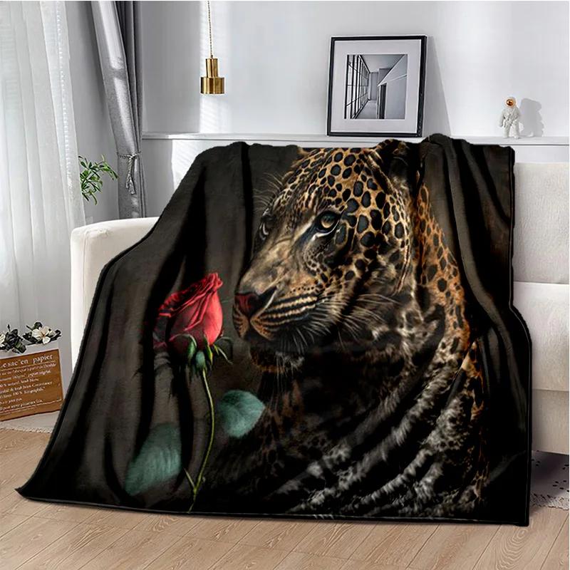 Plush Fleece Beast Animal Roses and Leopard Cheetah Throw Blanket Home Bedroom Bed Sofa Picnic Travel Cover Kid Soft Blanket