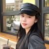 Korean Style Vintage Beret Hat Solid Color Retro Painter Cap Casual Pu Leather Berets  for Girls