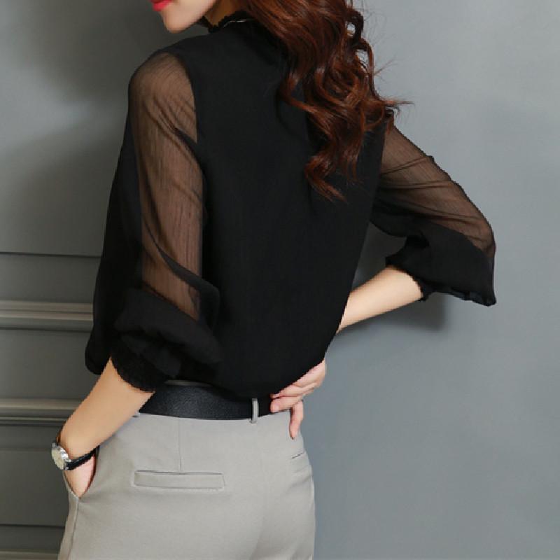 Блузка из шифона большого размера - Женский топ с сетчатыми оборками, длинным рукавом, легкий, для защиты от солнца, весна/осень 2025