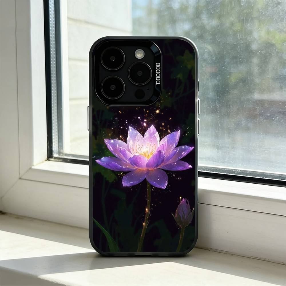 Яркий Цветок Лотоса Чехол для Телефона Для iPhone 17,16,15,14,13,12,11 Plus,Pro Max,XS,Разноцветный Серебристо-Черный Чехол