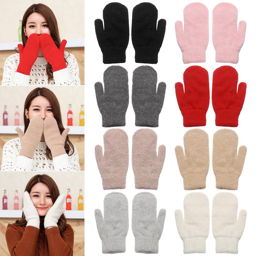 Warm Winte Solid Color Plush Winter Gloves All Fingers Rabbit Hair Mittens Double Layer