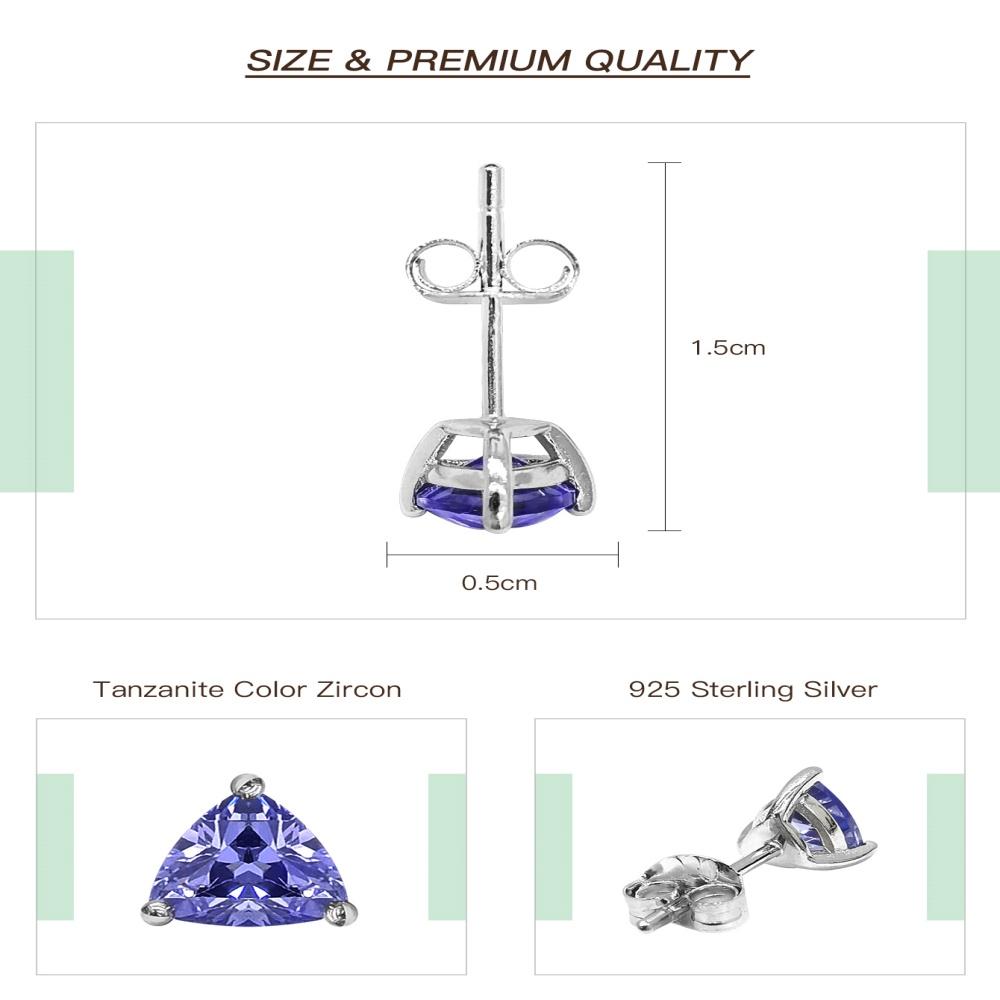 2 Pair Tanzanite Stud Earrings Rectangle Triangle 925 Sterling Silver Earring Jewelry Sets