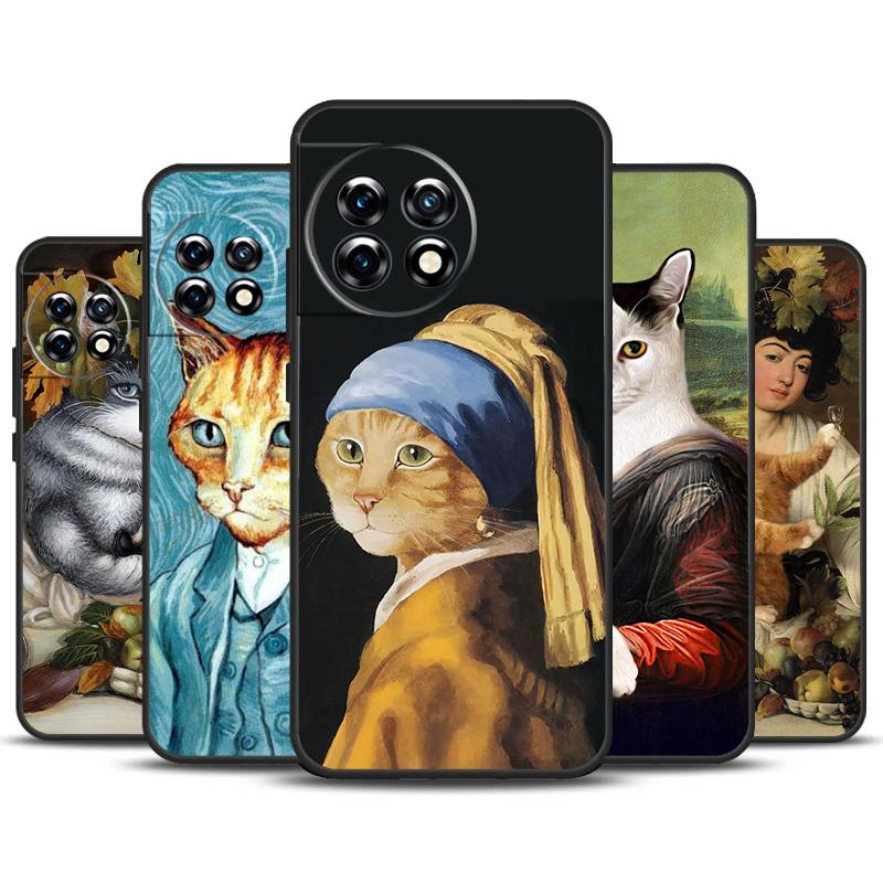 Funny Cat Art Aesthetics Case For OnePlus 12 11 9 10 Pro 9RT 10T 10R 12R OnePlus Nord CE 2 3 Lite 2T N10 N20 Cover