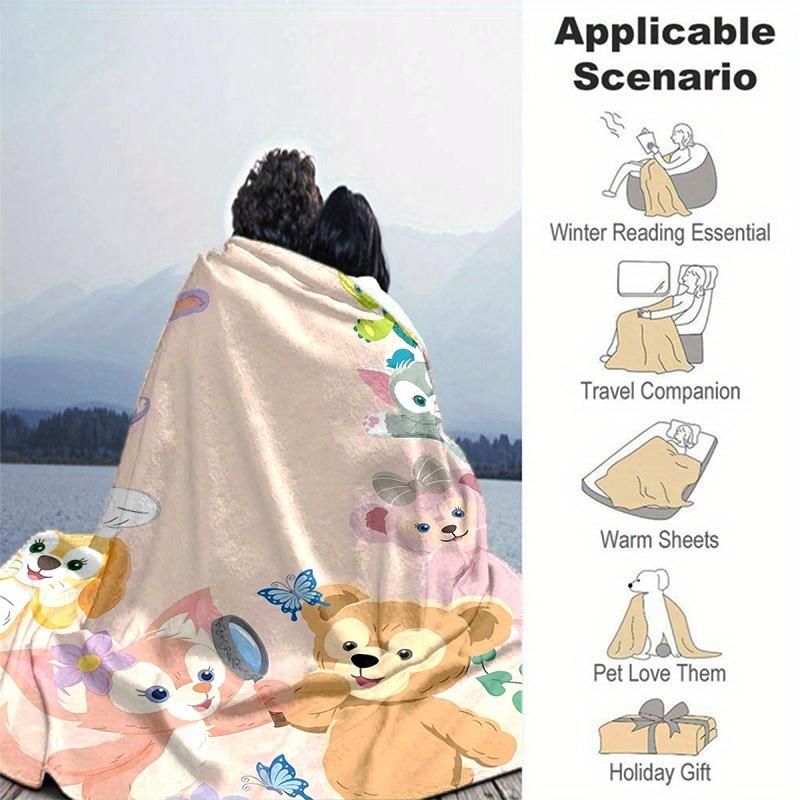 1pc, Duffy and Friends (3) Cozy Flannel Throw Blanket, Perfect Gift for Bedroom, Living Room, Travel, Camping, Car, Beach, Office Naps, Ideal Sofa Bla