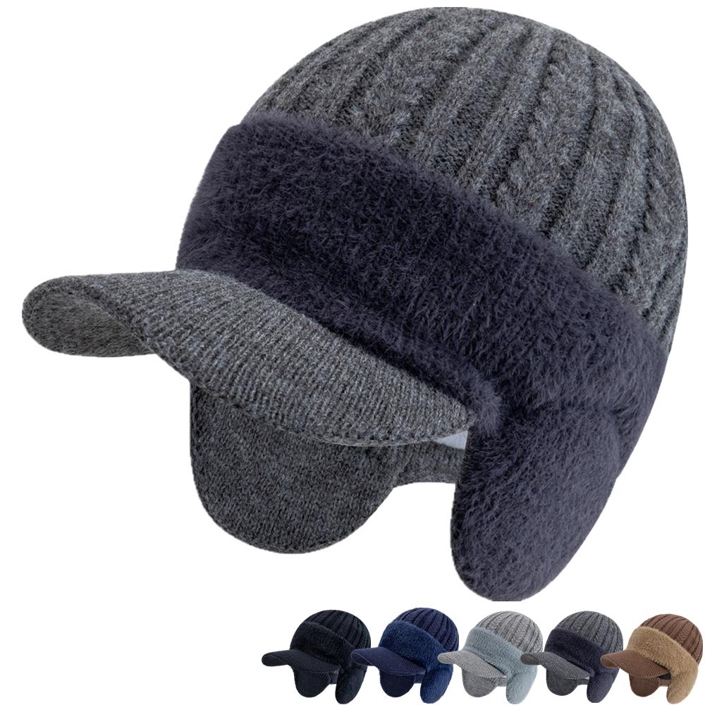 New Plush Fur Lined Winter Hat With Earflap Fashion Faux Fur Beanie Hats Men Outdoor Keep Warm Cap Hat Father Warm Gift