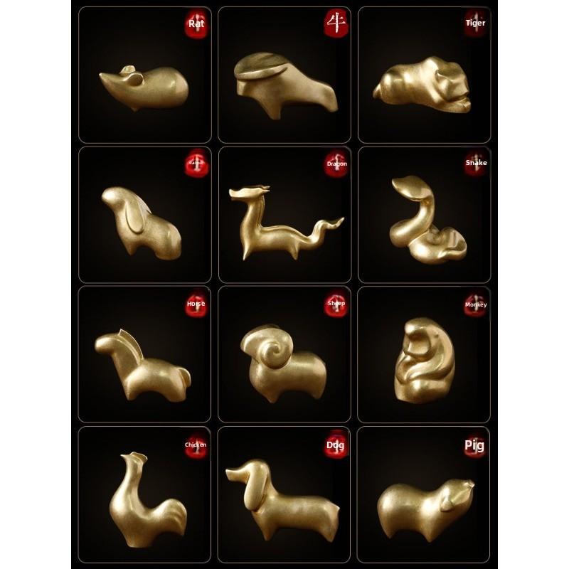 Pure copper creative cute 12 zodiac small ornaments mouse cow tiger rabbit dragon snake horse sheep monkey chicken dog pig exquisite high-end
