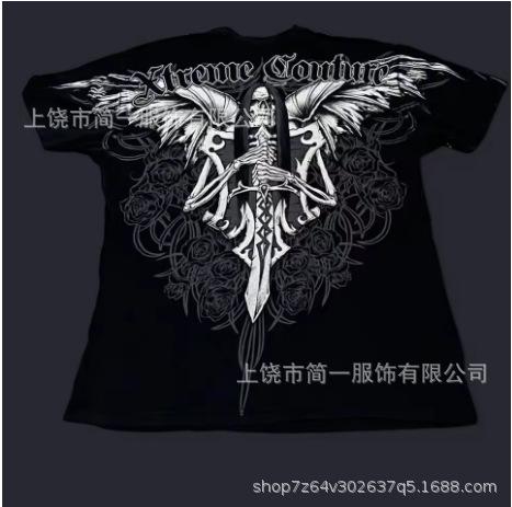 Summer Men's Fashion Skull Letter Printing Trend Slim Fit Casual 3D Digital Printing Short Sleeve Top