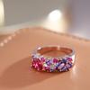 Sparkling Full Pink Purple Zircon Luxury Texture Rings for Women Fashion Party Jewelry Gifts