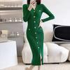 Dress Cardigan Female Autumn Goddess Temperament French Solid Long Sleeve Fleece Dress Mid Length Wrapped Hip Knit Dress