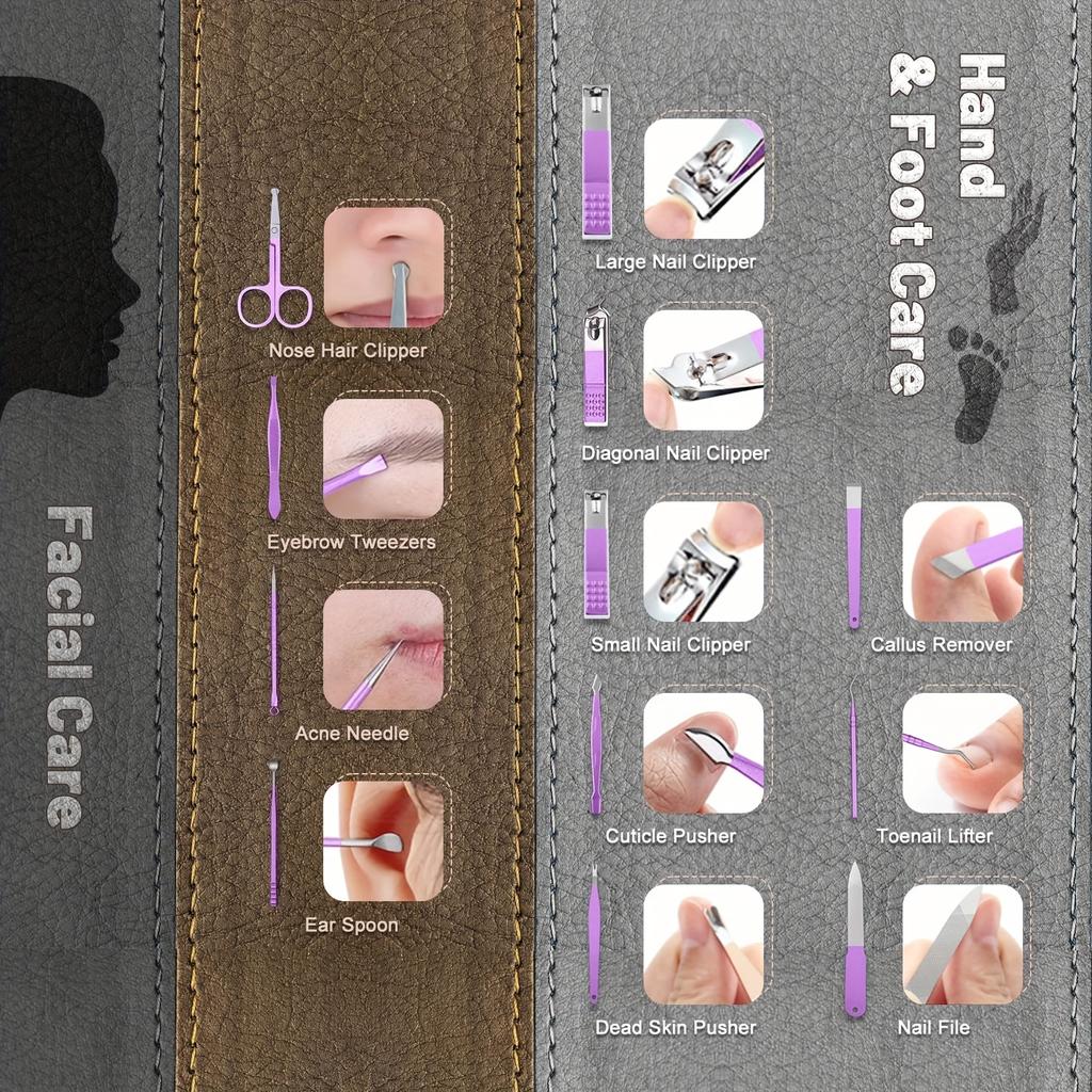 Manicure Set Pedicure Kit Professional Nail Clippers Set Nail Kit Manicure Kit For Women Men - Purple