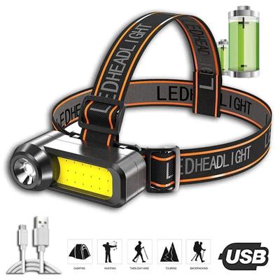 Супер яркий COB светодиодный налобный фонарь, USB-аккумуляторная фара дальнего действия, аккумулятор 18650, водонепроницаемая налобная лампа, портативный налобный фонарь
