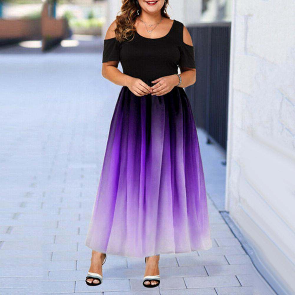 (L-6 XL) Женское элегантное градиентное платье больших размеров с коротким рукавом, тонкое вечернее платье макси, вечернее коктейльное вечернее платье