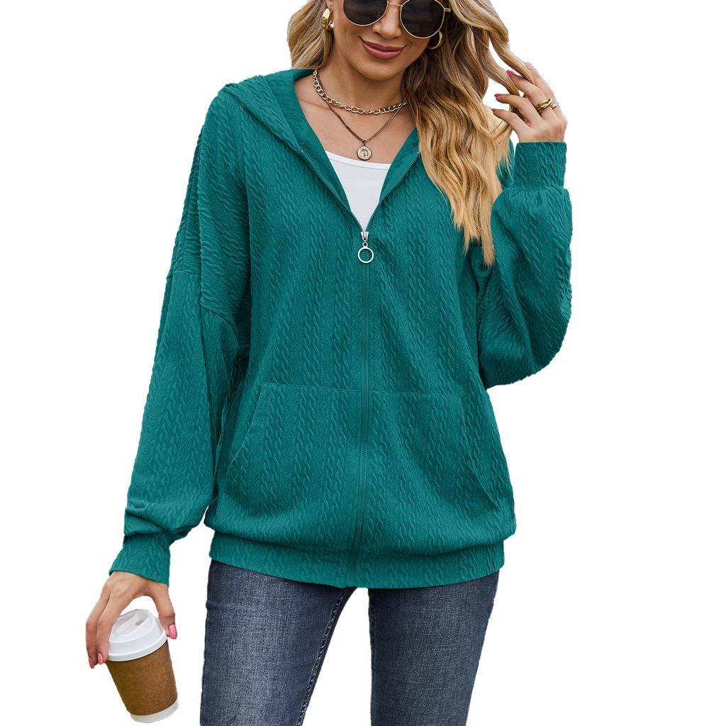 Ladies Casual Solid Breathable Jacket Long Sleeve Loose Zipper Lightweight Jacket with Pockets Loose Soft Fashion Hooded Sweatshirt Coat for Women
