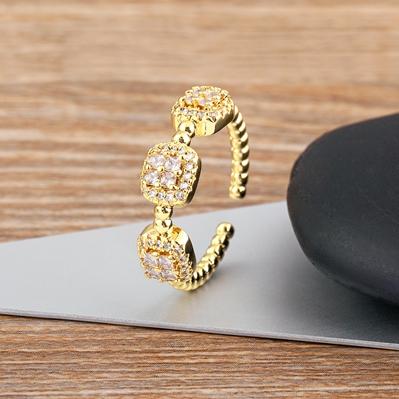 Nidin Luxury Women's Open Adjustable Ring Gold Plated 4 Colors Shine Zircon Jewelry Crystal for Female Engagement Party Gifts