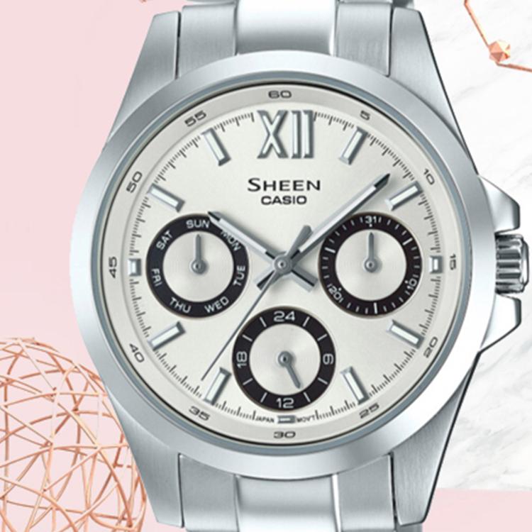 Casio Женские часы SHEEN Серебристые SHE-3512D-7AUPR