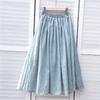 Spring Summer Fresh Solid Midi Skirt Elastic-Waisted Elegant Vintage Ladies Cotton Linen Skirt