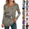 Women's Long Sleeved Retro Floral Print V-neck Top T-shirt