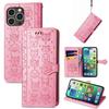 iPhone 16 Flip Leather Case - PU Embossed Cat Dog Design - Compatible with Apple 15