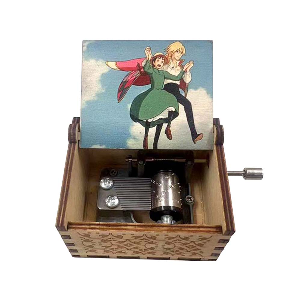 Anime Howl's Moving Castle Black Wooden Music Box Merry Go Round of Life Theme Fans Friends Mechanical Birthday Lovely Gifts