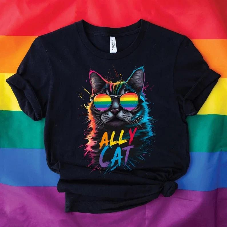 LGBT Ally Cat Shirt Rainbow Pride Graphic Tee