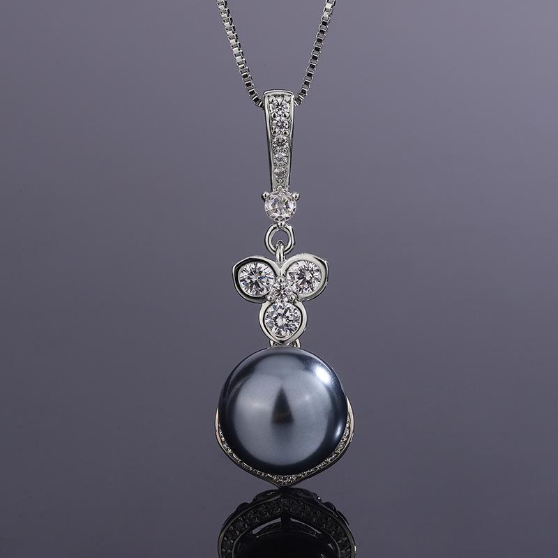 Jewelry Zircon Micro Inlaid Women's Light Luxury Fashionable Pearl Pendant Set Design Simple Earring Set Holiday Gift