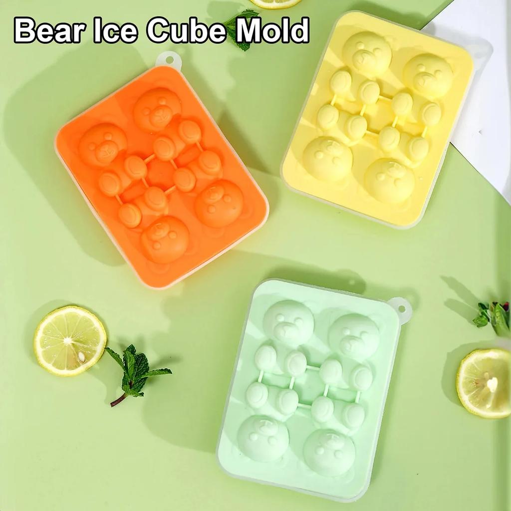 1pc Creative Bear Ice Cube Tray Flexible Food Grade Silicone Cartoon Ice Cube Mold Ice Trays For Freezer Kitchen Accessories