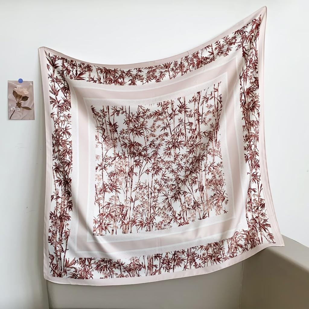 Spring And Summer Retro Printed 90 Twill Square Towel, Women'S Versatile Minimalist Flower Square Towel