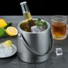 Stainless Steel Ice Bucket Portable Double-Layer Insulated Barrel with Handle Design Freezer Safe Beverage Cooler