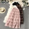Summer Women Elegant Cake Skirts Ruffles Mesh Tulle Party Long Maxi Skirt