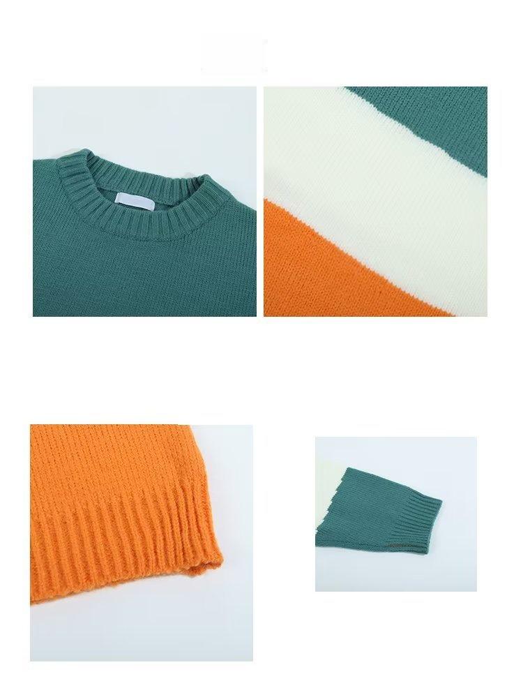 Мужской полосатый свитер с круглым вырезом в корейском стиле в стиле ретро, модный осенне-зимний и свободный повседневный крой - унисекс.