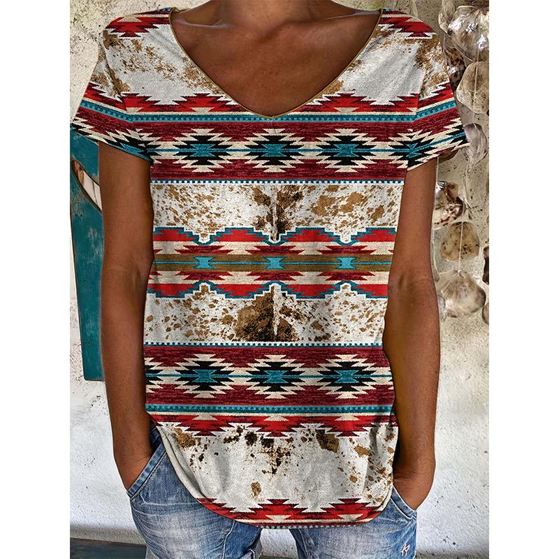 Футболки с индийским слоном, женская уличная футболка с этническим геометрическим рисунком и 3D принтом, футболка с v-образным вырезом, Harajuku Y2k, футболки большого размера, одежда