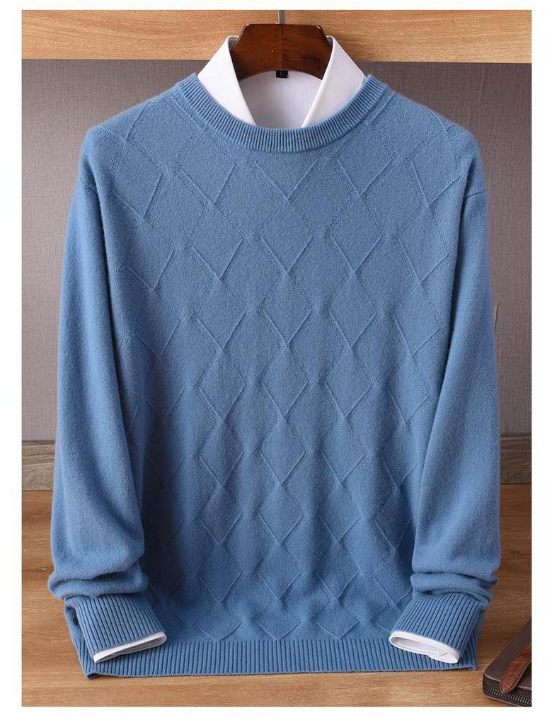 Мужской кашемировый свитер - Коллекция Осень/Зима: Круглый вырез, Свободный крой, Однотонный, Трикотажный пуловер в стиле business casual