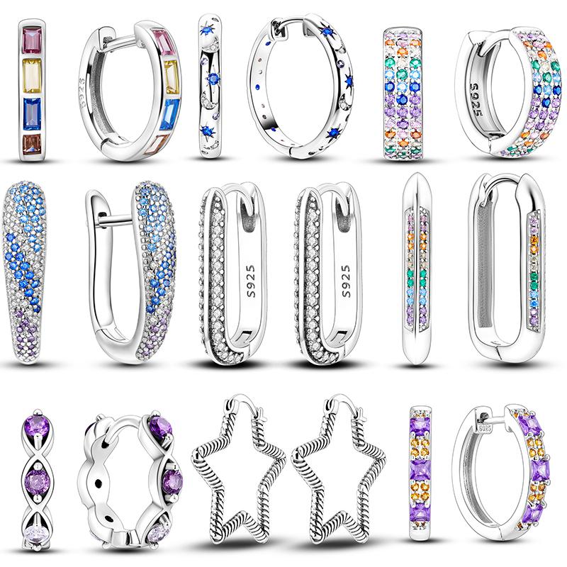 New 925 Sterling Silver Earrings Crystal Me Pave Circular U-shape Stars Hoop Earring for Women Making Jewelry Gift Dropshipping
