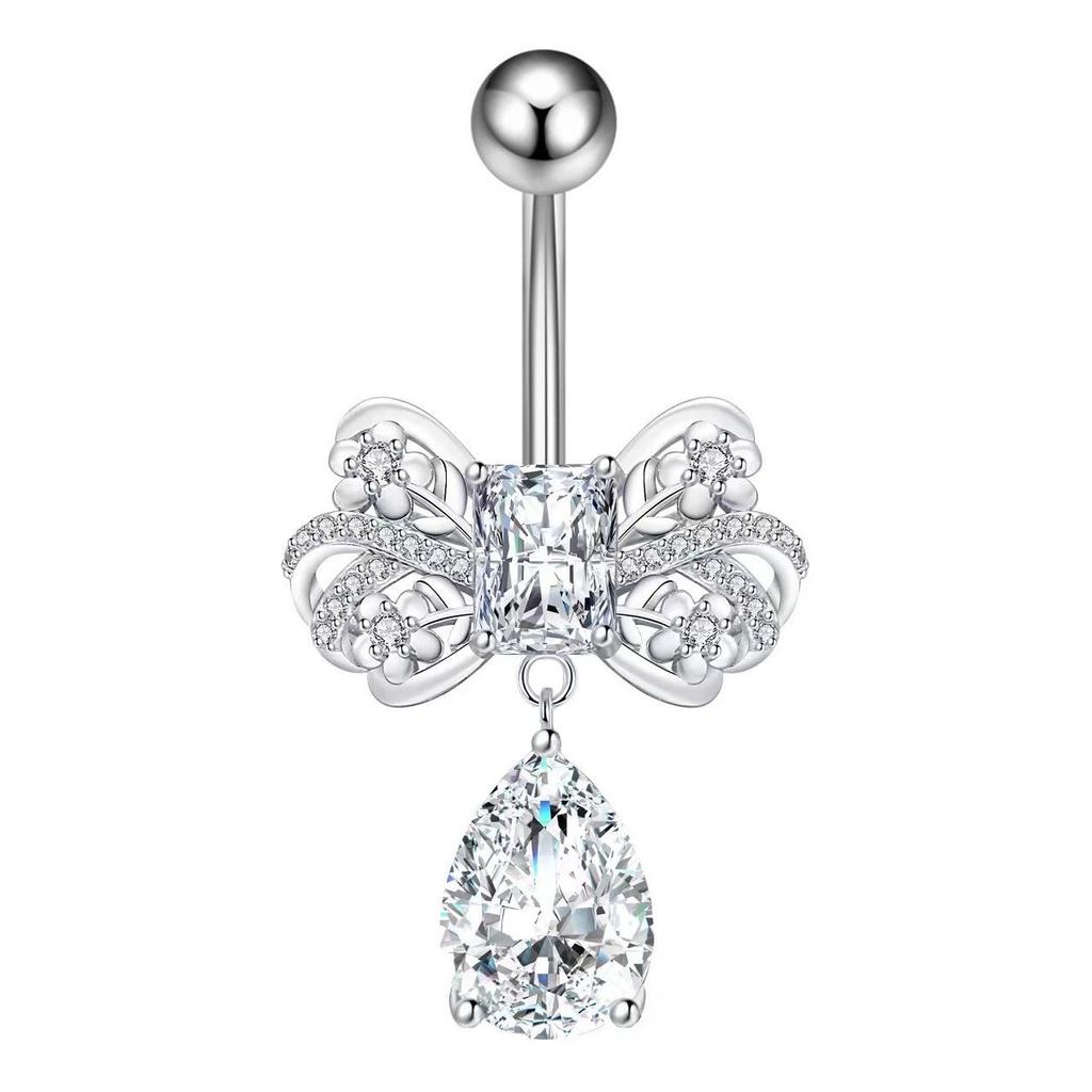 Циркониевый кулон в форме сердца, пирсинг пупка с бантом