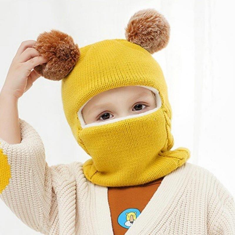 Зимний набор: шапка и шарф для детей 1-4 лет - Милый вязаный медведь с ушками, Теплая мягкая встроенная шапка, Моющийся аксессуар для малышей