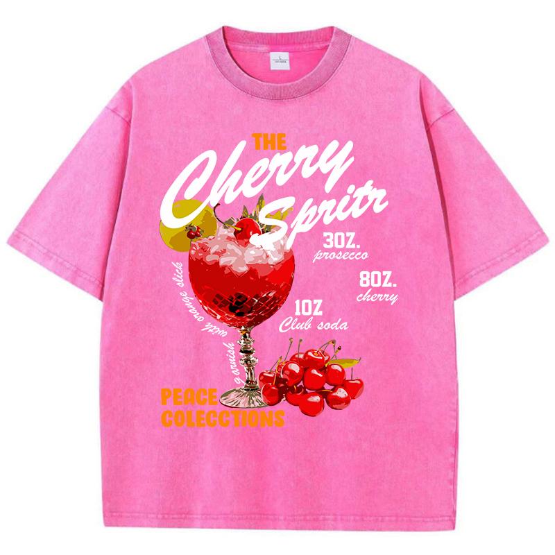 Vintage Womans Acid Wash TShirts The Cherry Sprits Printed Tops Oversize Comfortable Cotton Tee Shirts Casual Female Clothes