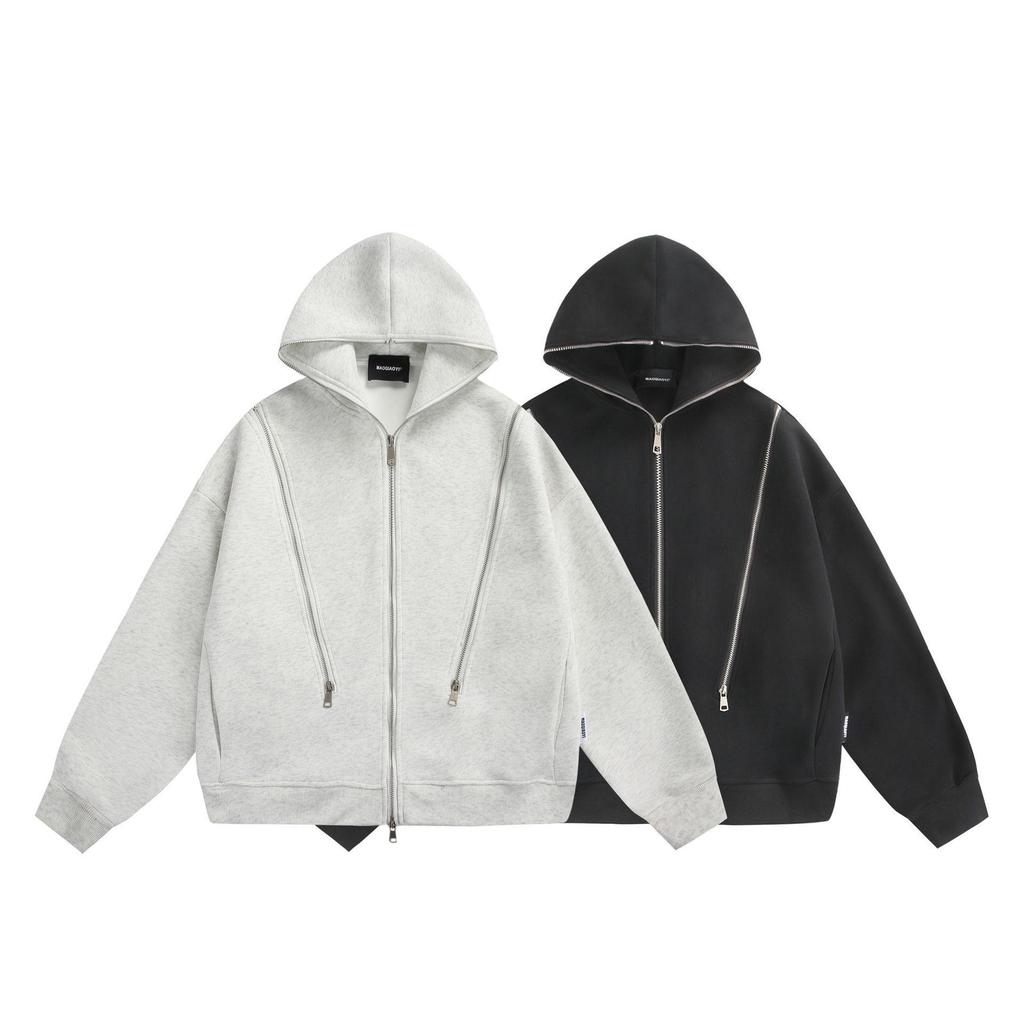 Men's Retro Multi-Zipper Hooded Sweatshirt - Autumn/Winter Versatile Style.