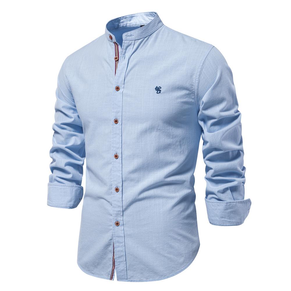 Baumwolle Social Shirt Männer Einfarbig Langarm Shirt Männer Frühling Stand Casual Herren Shirts