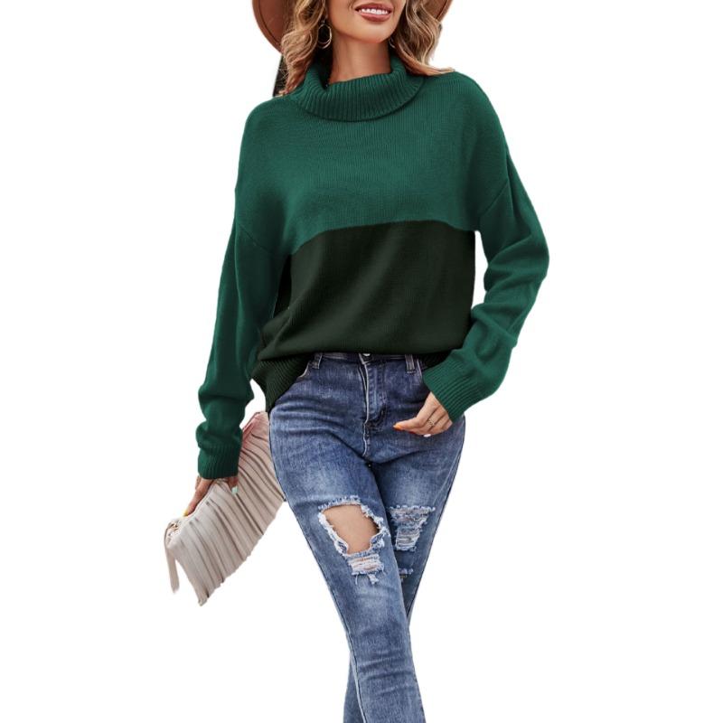 Женский свитер большого размера с высоким воротом, сочетающий цвета, осень и зима