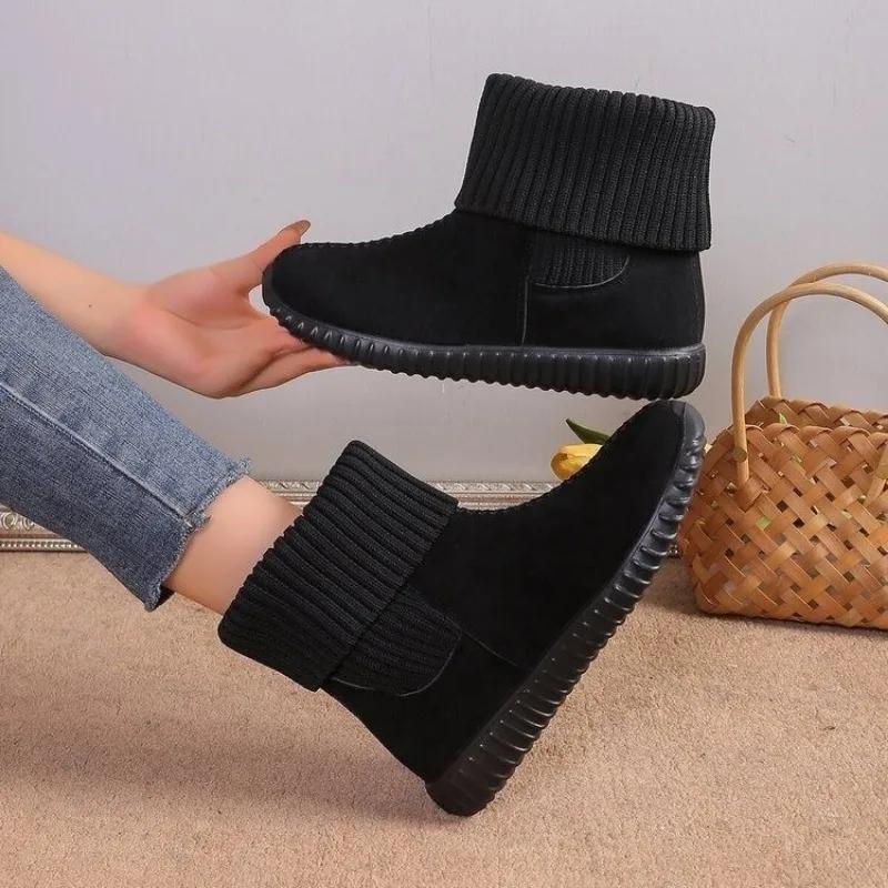 Fashion Shoes for Women 2024 New Women's Knitted Stretch Boots Simple Versatile Black Short Boots Anti-slip Wear-resistant Casual Shoes