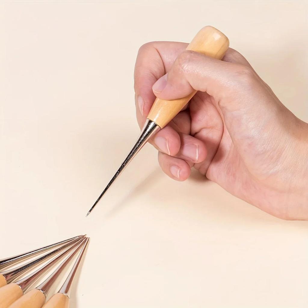 1 шт. или 3 шт. Инструменты из кожи ручной работы Шило с круглым отверстием и ручкой из массива дерева Можно просверлить