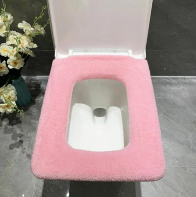 Квадратный чехол на сиденье для унитаза для ванной комнаты, зимний моющийся теплый коврик, чехол для унитаза, подушка с крышкой, домашний декор, сиденье для унитаза