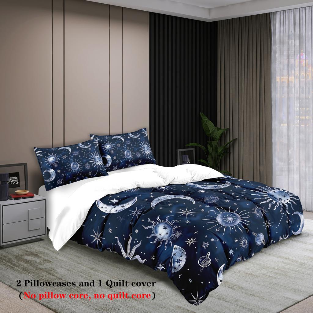 3pcs Sun and Moon Pattern Fashionable Printed Bedding Set, 1 Duvet Cover+2 Pillowcases, Suitable for Girls and Women Bedroom