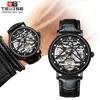 TEVISE Casual Fashion Watch for Men Leather Strap Watch Diamond-encrusted Hollow Automatic Mechanical Watch for Men