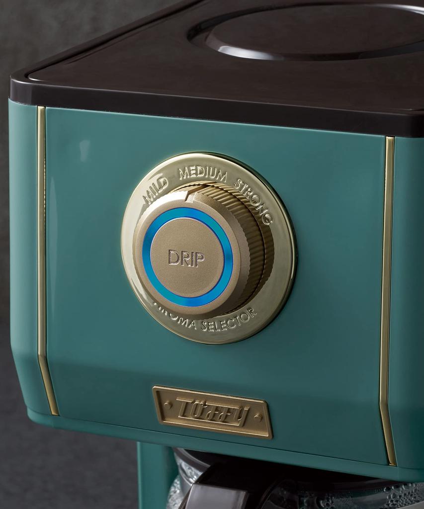 Кофеварка Aroma Drip с функцией приготовления на пару капельного типа, функцией автоматического подогрева, стеклянная кружка с сетчатым фильтром, стильная ретро-кофеварка [Toffy] K-CM5 (Сланцево-зеленый)
