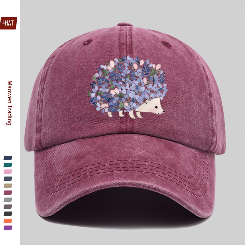 pc Floral Hedgehog Print Baseball Cap Casual Pattern Design Decor Hat Comfortable Lightweight Sun Hat with Adjustable Strap