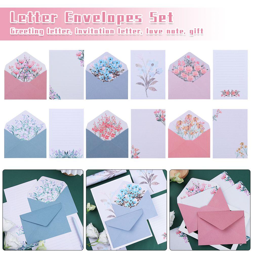 Invitation Card Office School Floral Pattern Paper Printed Flower Letter Envelopes Set Love Note